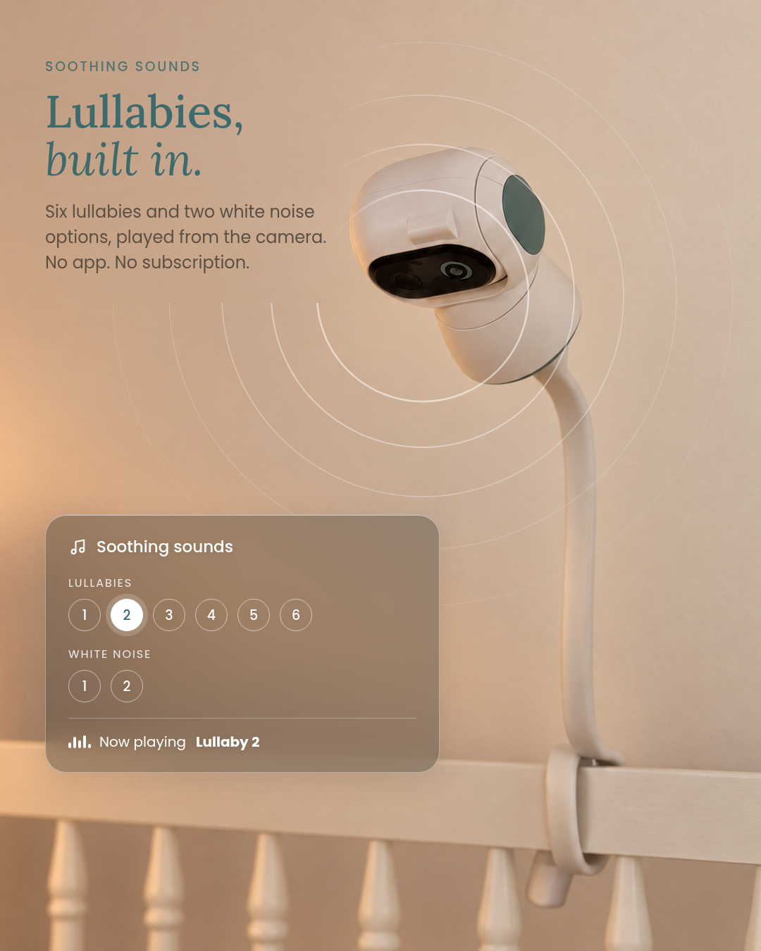 Built-in lullabies and white noise played from the camera