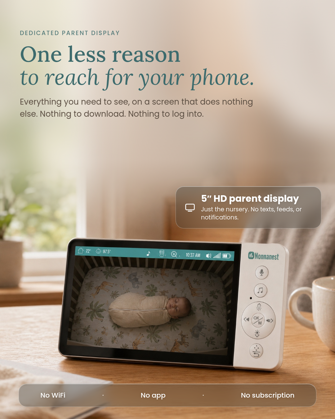 The 5-inch HD dedicated parent display on a table